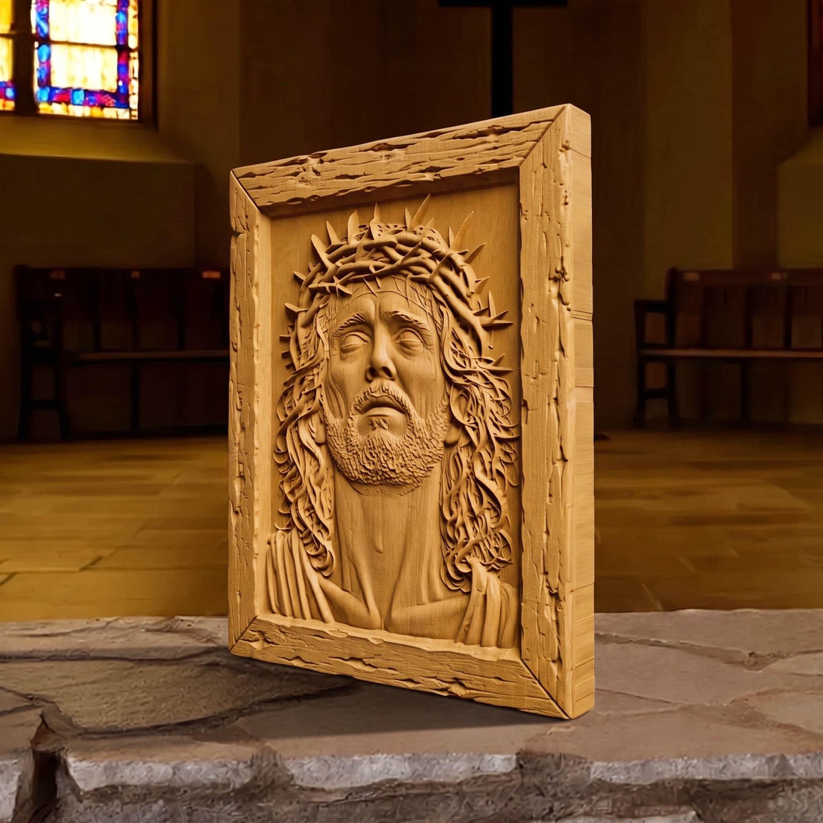 Jesus Christ Looking Up Wooden Carved Handmade Christian Icon  Byzantine Greek Orthodox Home Art Decor Cretan Holy Carvings