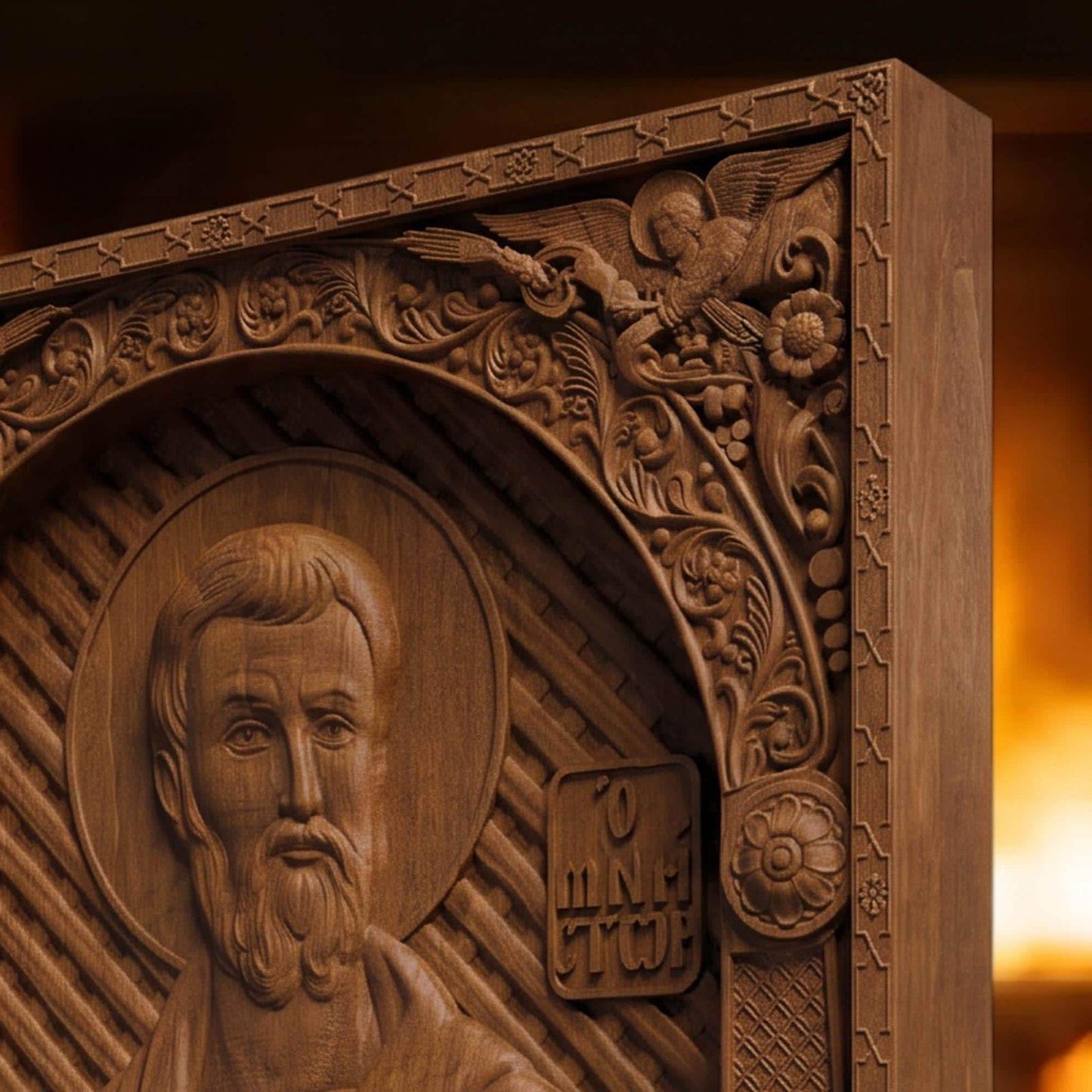 Saint Joseph the Betrothed Wooden Carved Handmade Christian Icon | Byzantine Greek Orthodox Home Art Decor