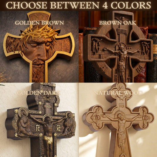Hand Carved Cross No 1 | Wood Byzantine Greek Christian Wall Art
