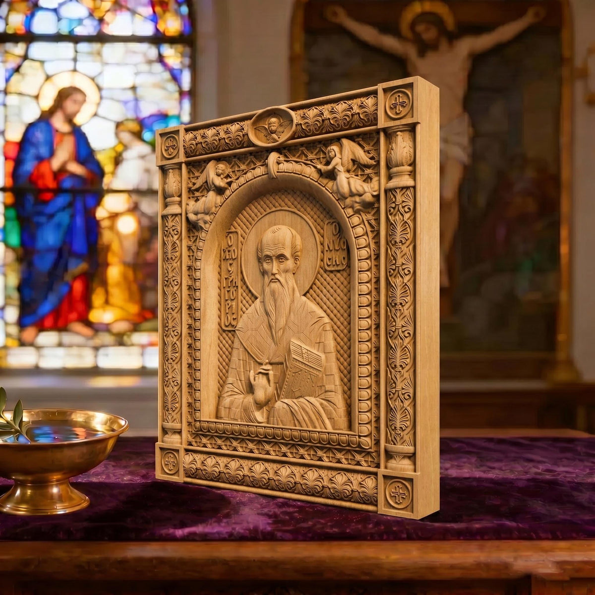 Saint Gregory of Nyssa Wooden Carved Handmade Christian Icon | Byzantine Greek Orthodox Home Art Decor