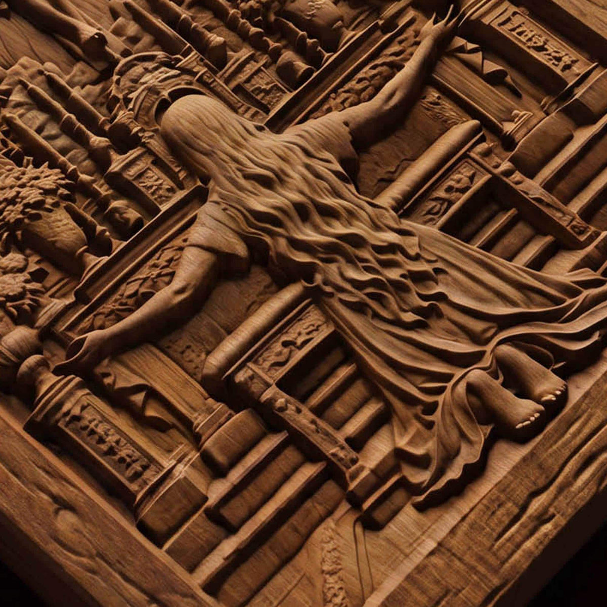 Praying in Church to Jesus Christ Wooden Carved Handmade Christian Icon  Byzantine Greek Orthodox Home Decor Cretan Holy Carvings