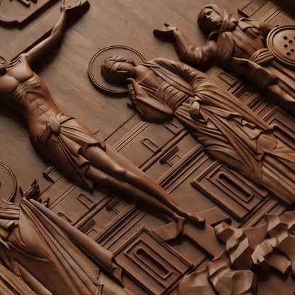 The Crucifixion of Jesus Christ Wooden Carved Handmade Christian Icon | Byzantine Greek Orthodox Home Art Decor