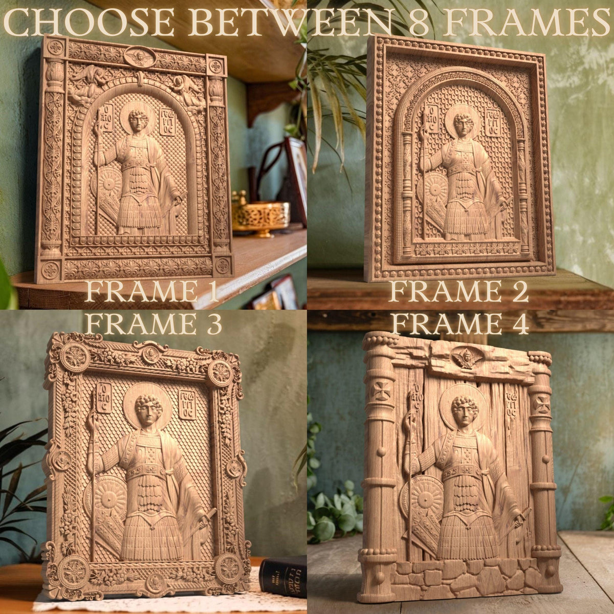 Saint George Wooden Carved Handmade Christian Icon. Byzantine Greek Orthodox Home Art Decor.