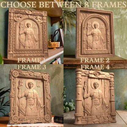 Saint George Wooden Carved Handmade Christian Icon. Byzantine Greek Orthodox Home Art Decor.