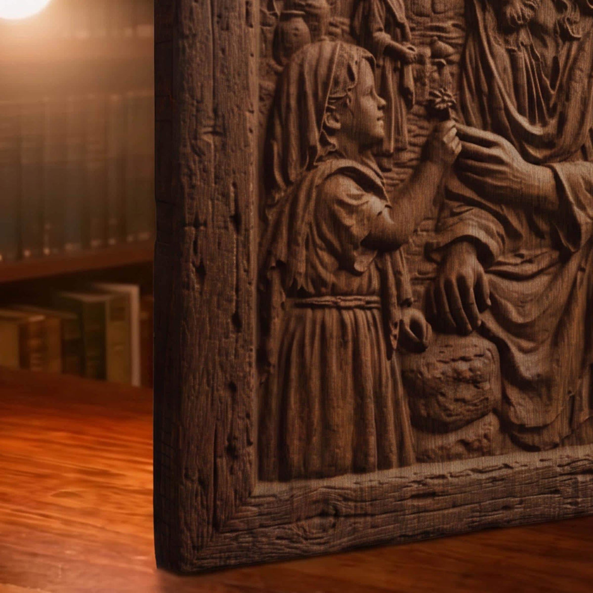 Jesus Blessing a Child Wooden Carved Handmade Christian Icon  Byzantine Greek Orthodox Home Decor Cretan Holy Carvings