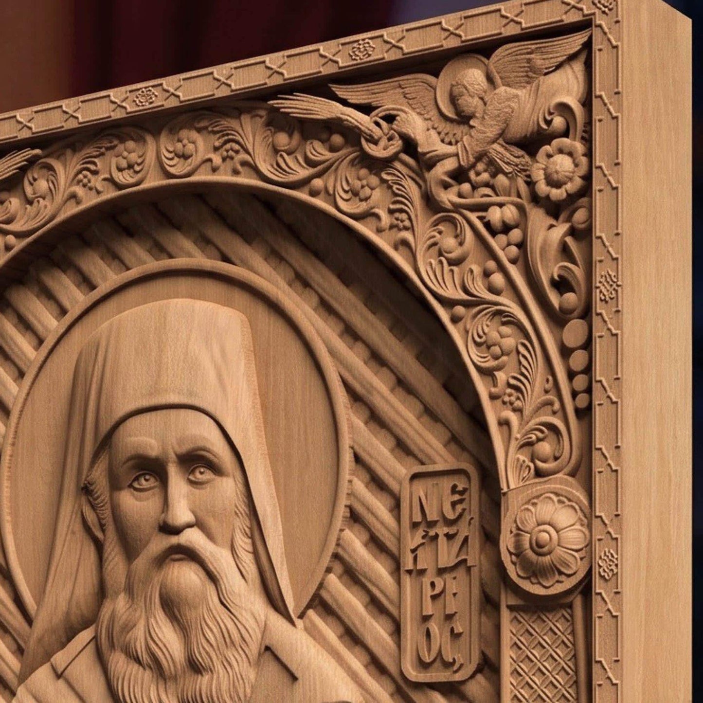 Saint Nectarios of Aegina Wooden Carved Handmade Christian Icon | Byzantine Greek Orthodox Home Art Decor