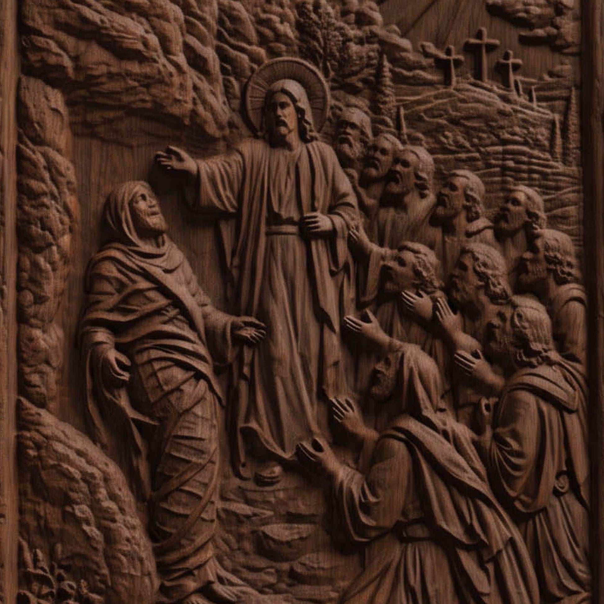 Jesus Christ Resurrecting Lazarus Wooden Carved Handmade Christian Icon  Byzantine Greek Orthodox Home Decor Cretan Holy Carvings