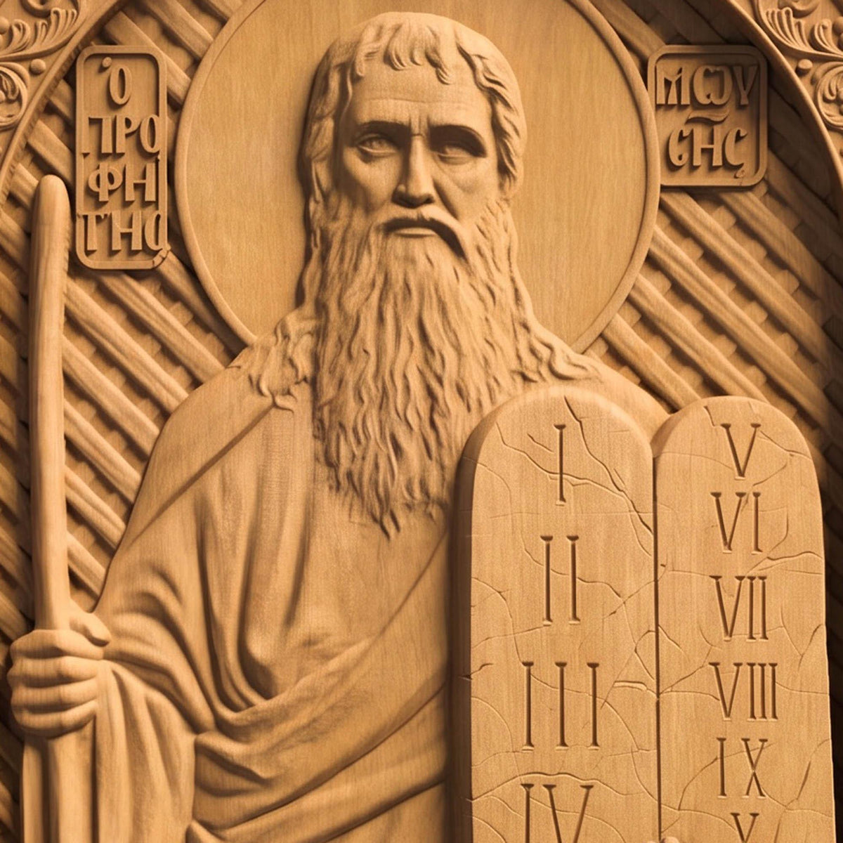 Prophet Moses Wooden Carved Handmade Christian Icon | Byzantine Greek Orthodox Home Art Decor