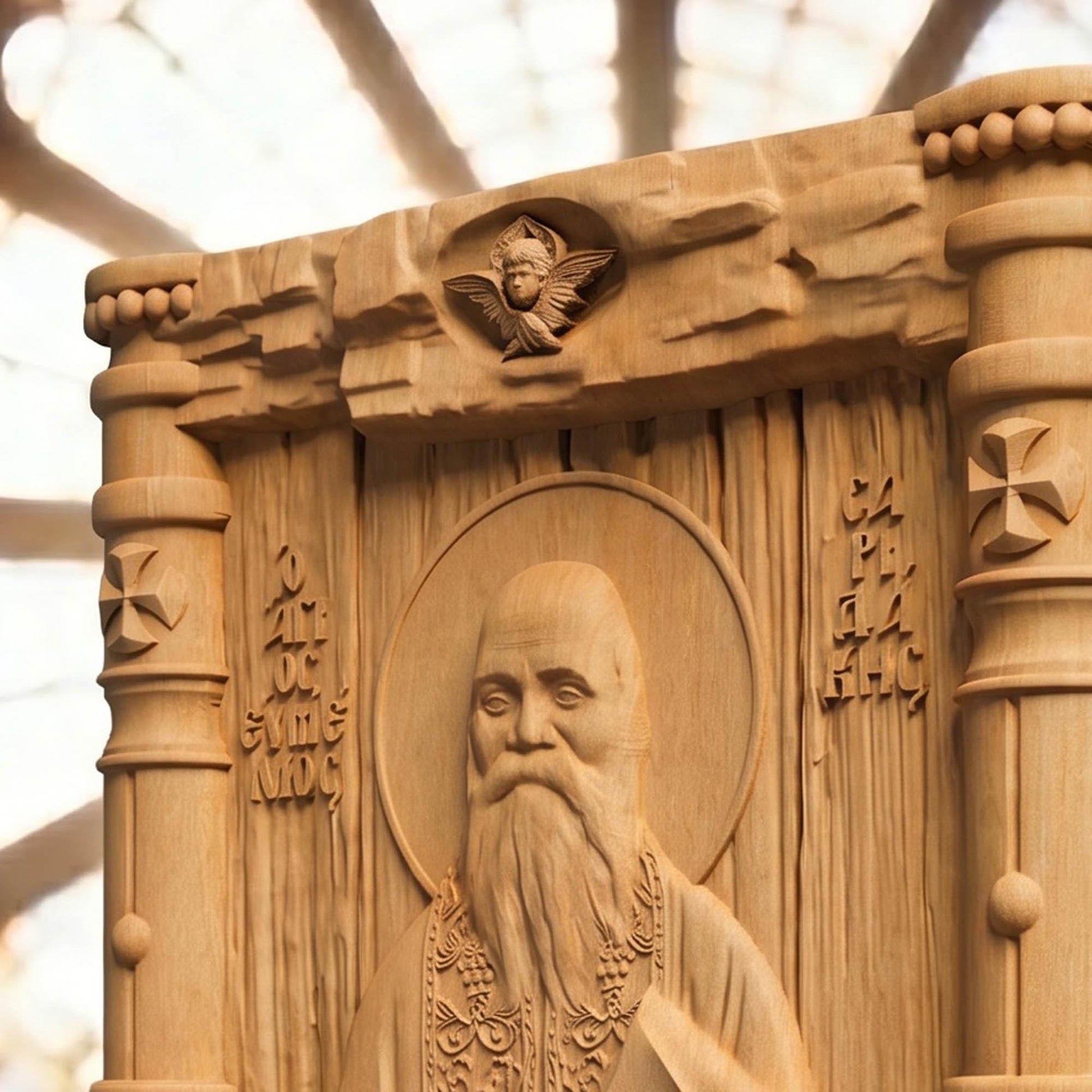 Αγιος Ευμενιος Σαριδακης Right Side Natural Wood Color Cretan Holy Carvings