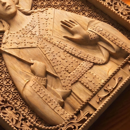Saint Barbara Wooden Carved Handmade Christian Icon Patron Saint of Artillerymen Cretan Holy Carvings