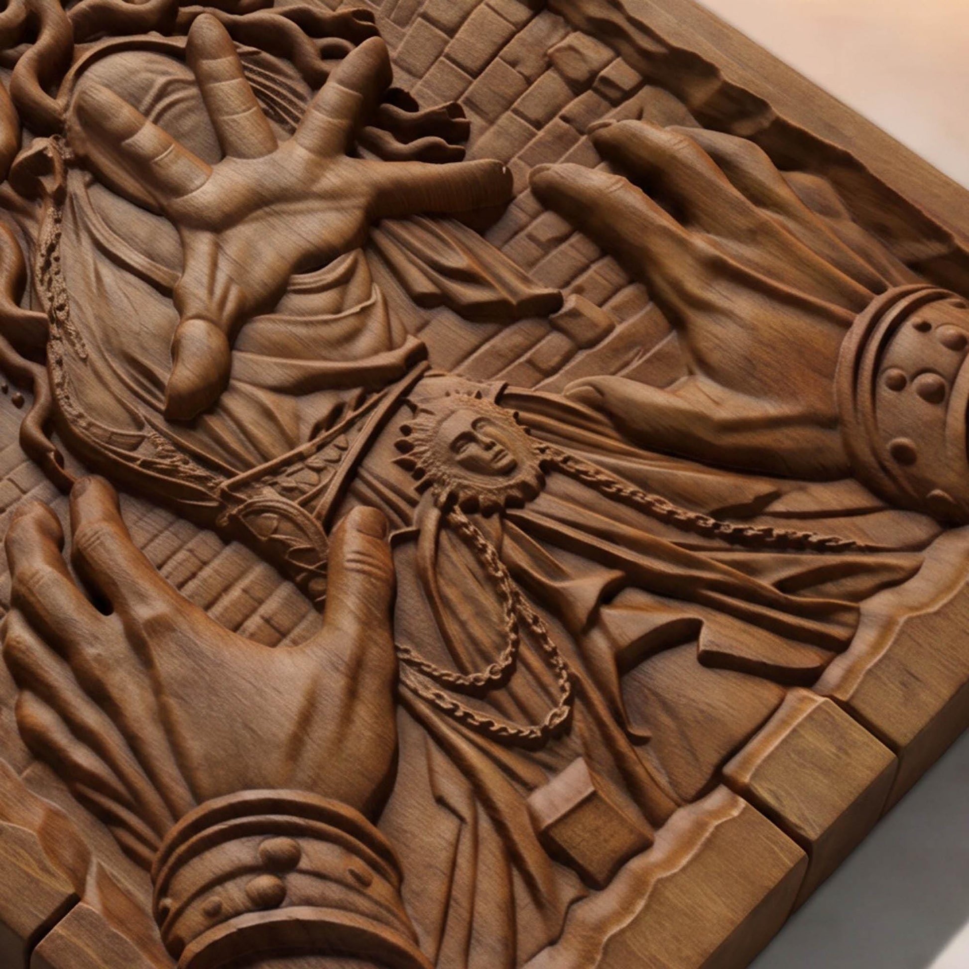 Medusa's Curse from Ancient Greek Mythology 3D Wooden Bas Relief Panel Art Sculptural Gift Idea Cretan Holy Carvings