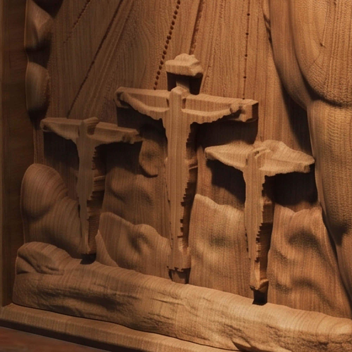 Jesus Christ on the Cross Along with the Two Thieves Wooden Carved Handmade Christian Icon  Byzantine Greek Orthodox Home Art Decor Cretan Holy Carvings