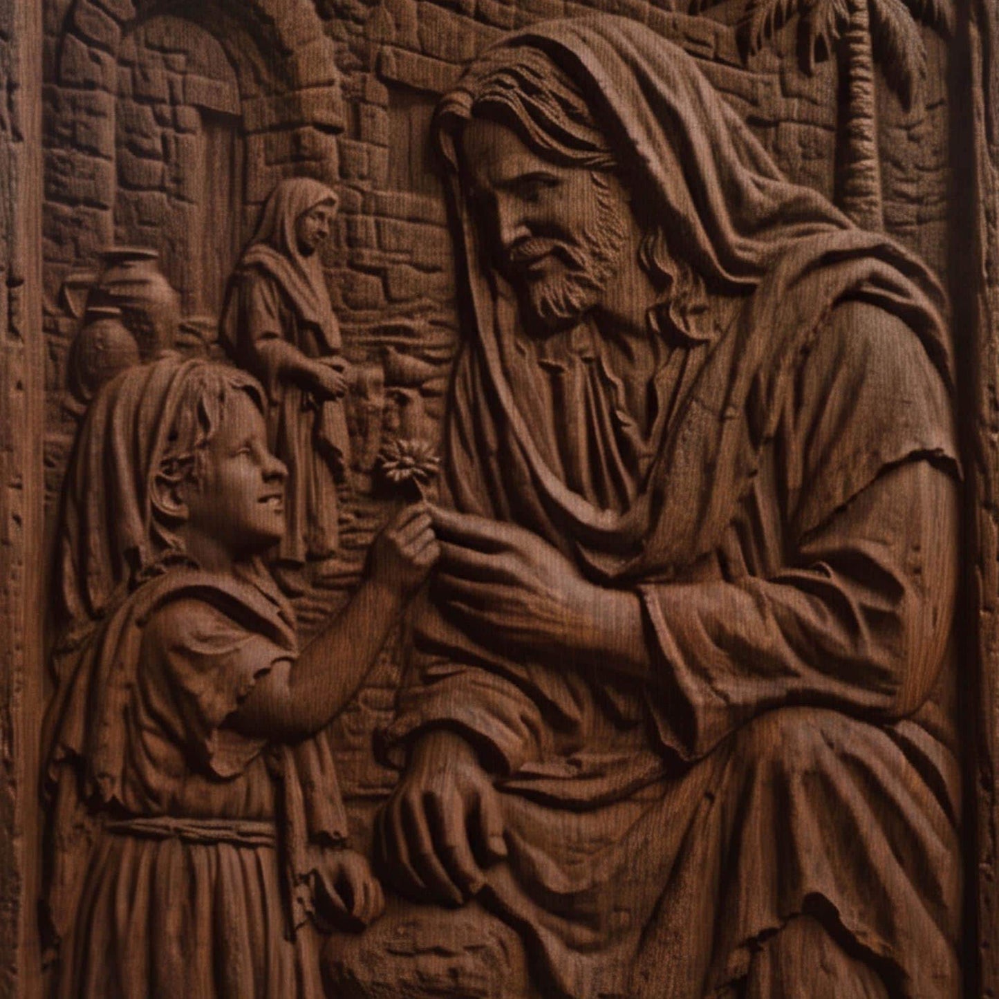 Jesus Blessing a Child Wooden Carved Handmade Christian Icon  Byzantine Greek Orthodox Home Decor Cretan Holy Carvings