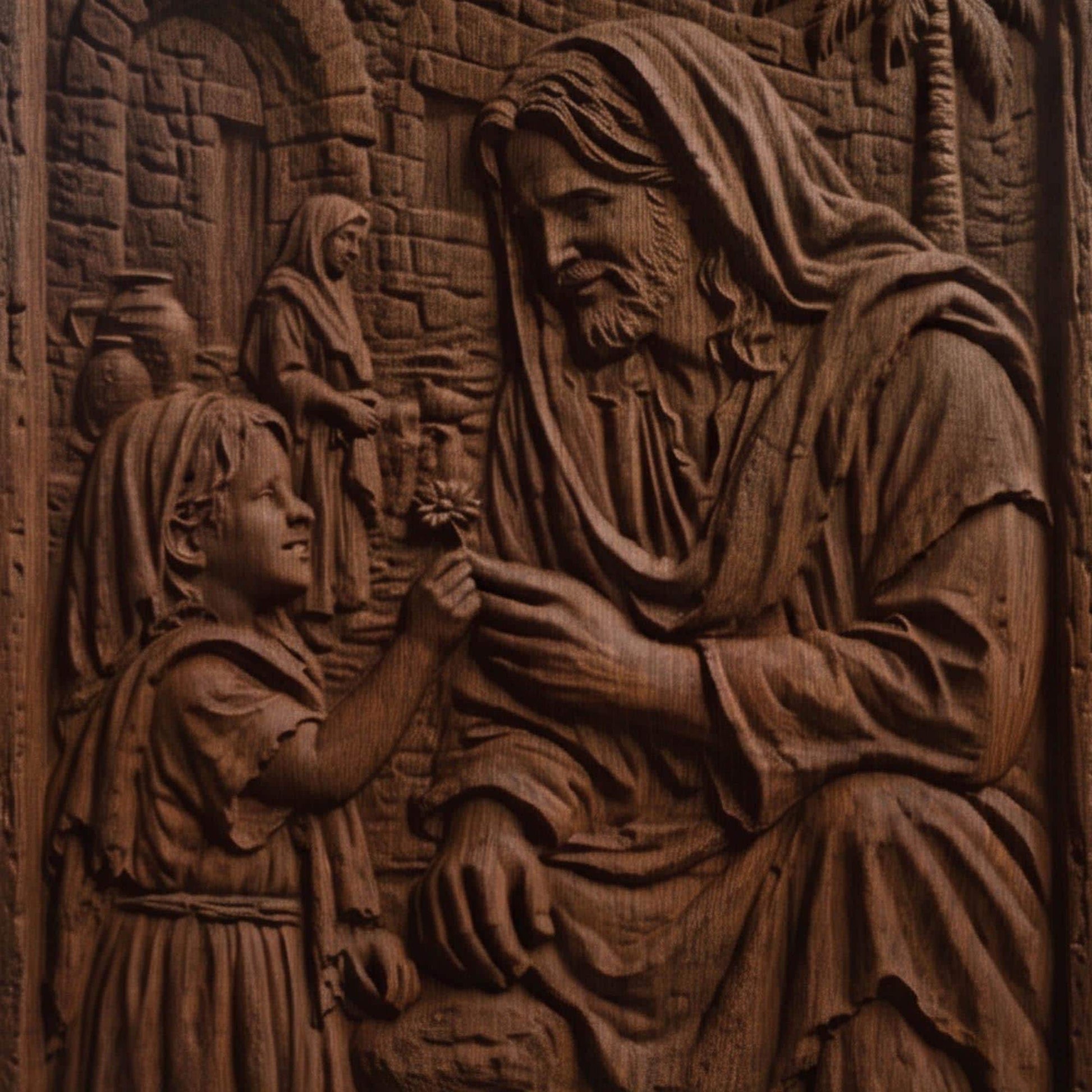 Jesus Blessing a Child Wooden Carved Handmade Christian Icon  Byzantine Greek Orthodox Home Decor Cretan Holy Carvings