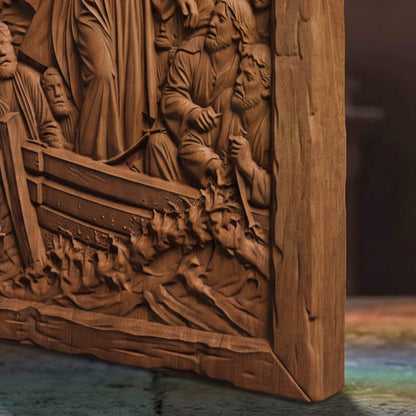 Jesus Christ Calms the Waters Wooden Carved Handmade Christian Icon  Byzantine Greek Orthodox Home Decor Cretan Holy Carvings