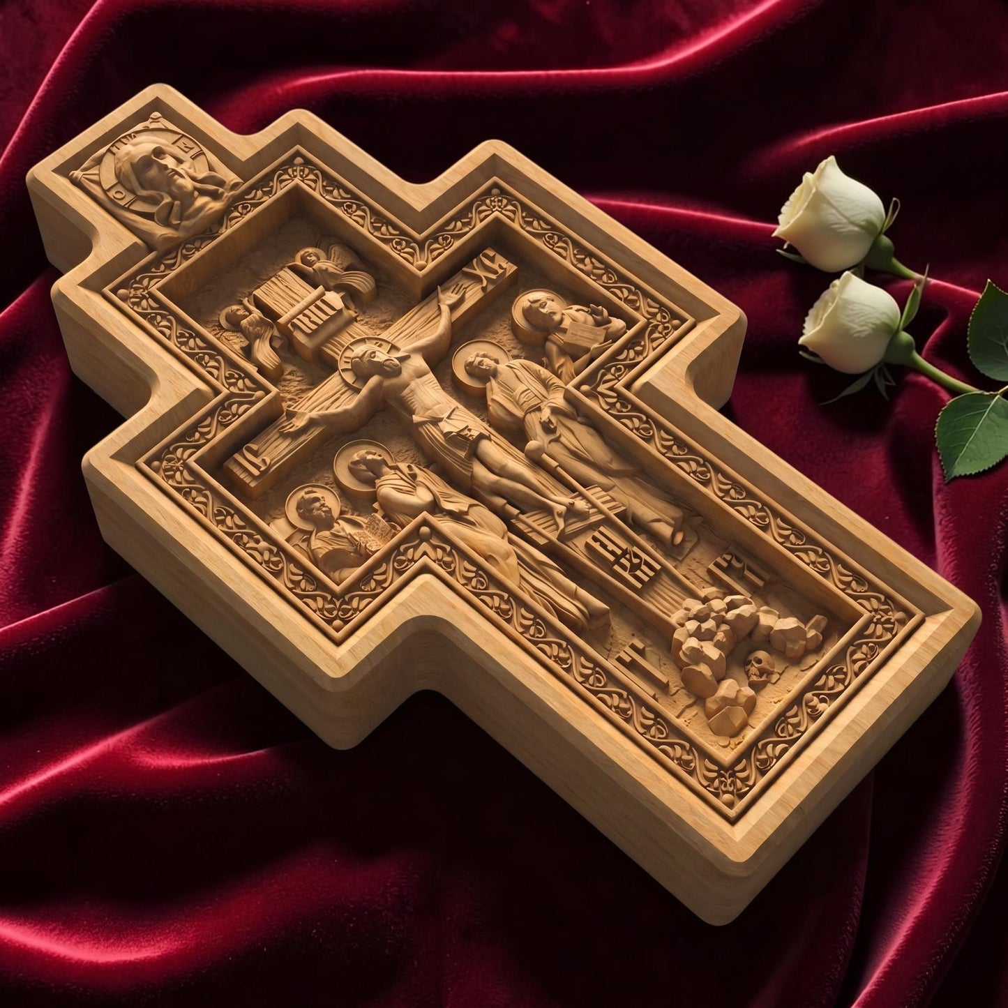 Hand Carved Cross No 14 | Wood Byzantine Greek Christian Wall Art Cretan Holy Carvings