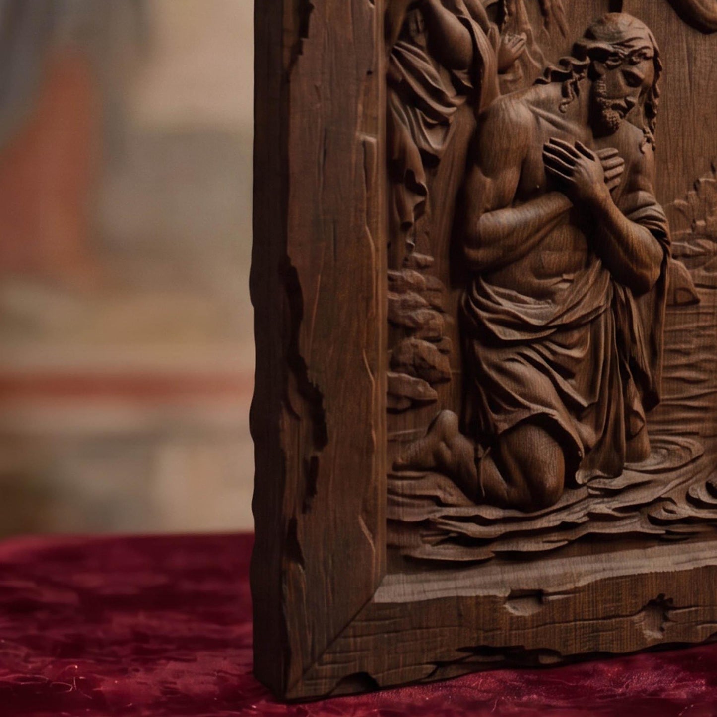 Saint John and the Baptism of Jesus Christ Wooden Carved Handmade Christian Icon  Byzantine Greek Orthodox Home Decor Cretan Holy Carvings