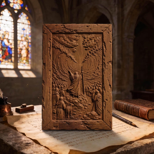 Moses Dividing the Waters Wooden Carved Handmade Christian Icon  Byzantine Greek Orthodox Home Decor Cretan Holy Carvings