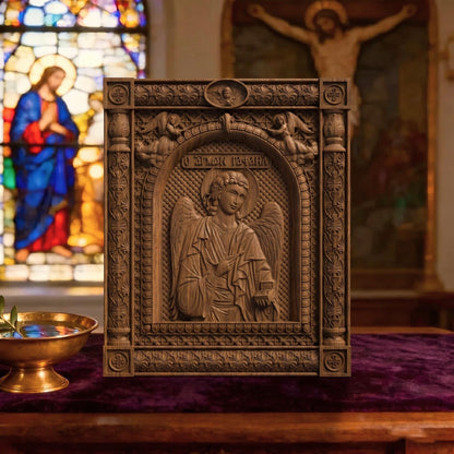Archangel Raphael Wooden Carved Handmade Christian Icon | Byzantine Greek Orthodox Home Art Decor