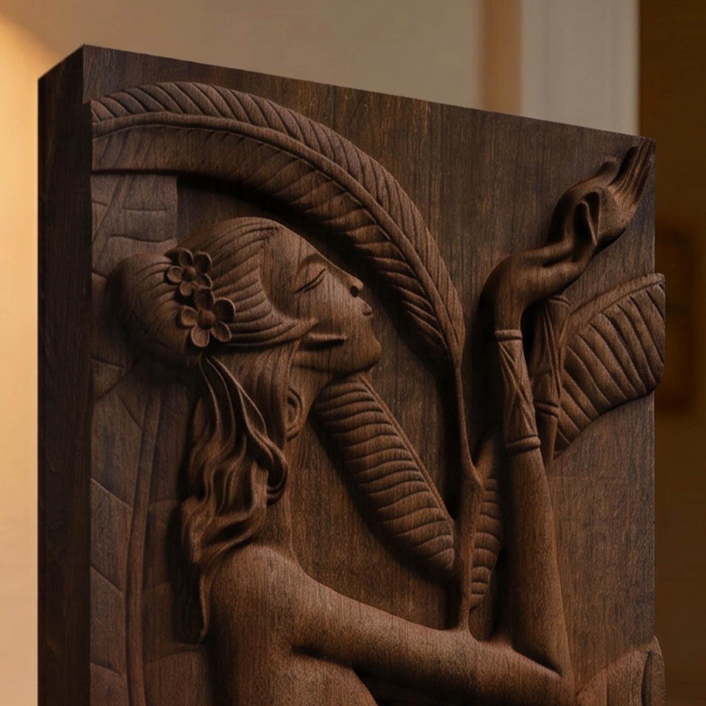 African Woman Wooden Bas Relief | Wood Panel Art | Sculptural Gift Idea