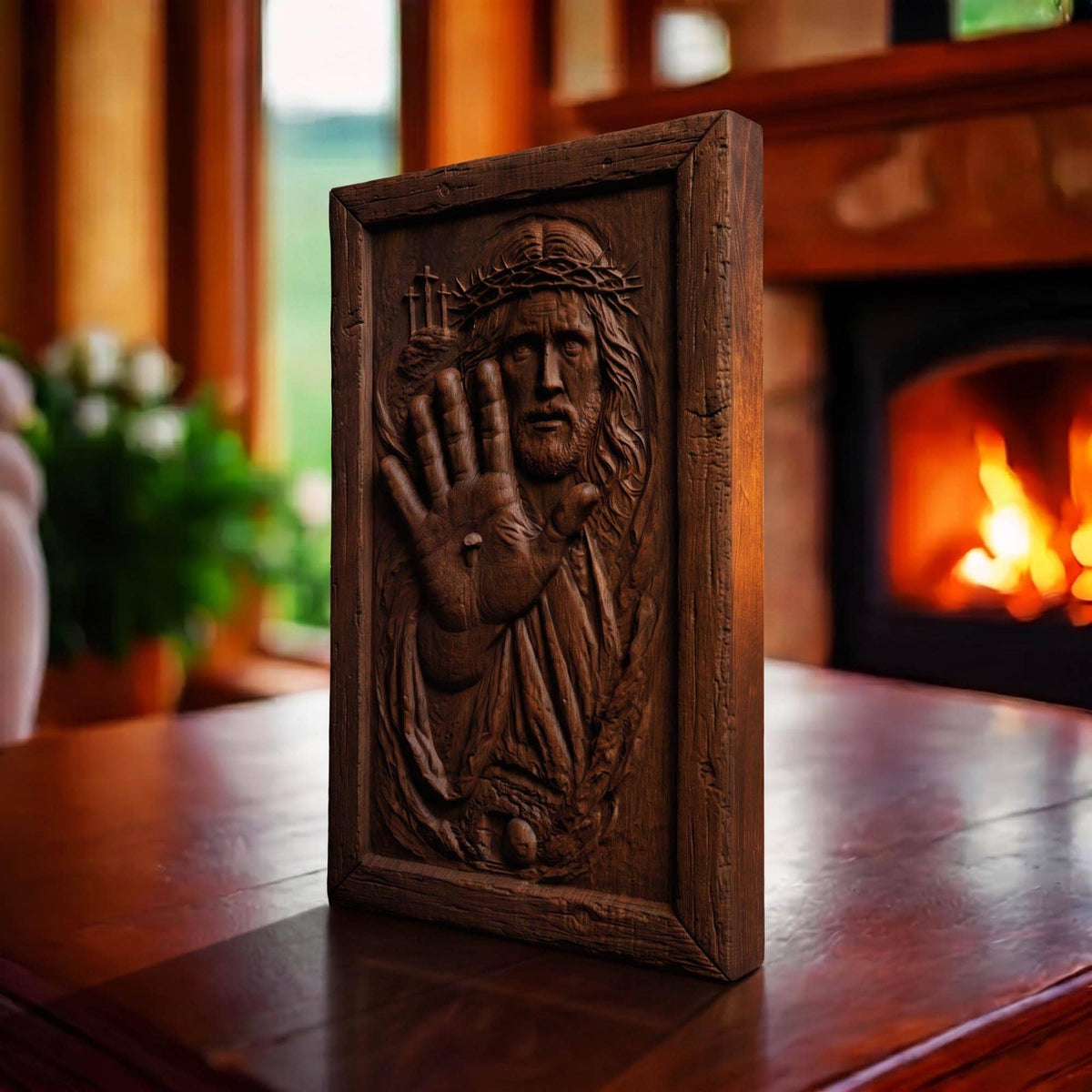 Jesus Christ Wound Wooden Carved Handmade Christian Icon  Byzantine Greek Orthodox Home Art Decor Cretan Holy Carvings