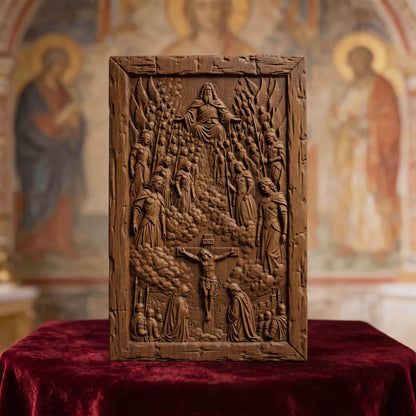 The Crucifixion Wooden Carved Handmade Christian Icon  Byzantine Greek Orthodox Home Decor Cretan Holy Carvings