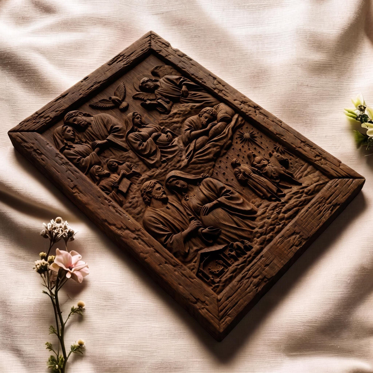The Road to the Birth of Jesus Wooden Carved Handmade Christian Icon  Byzantine Greek Orthodox Home Decor Cretan Holy Carvings