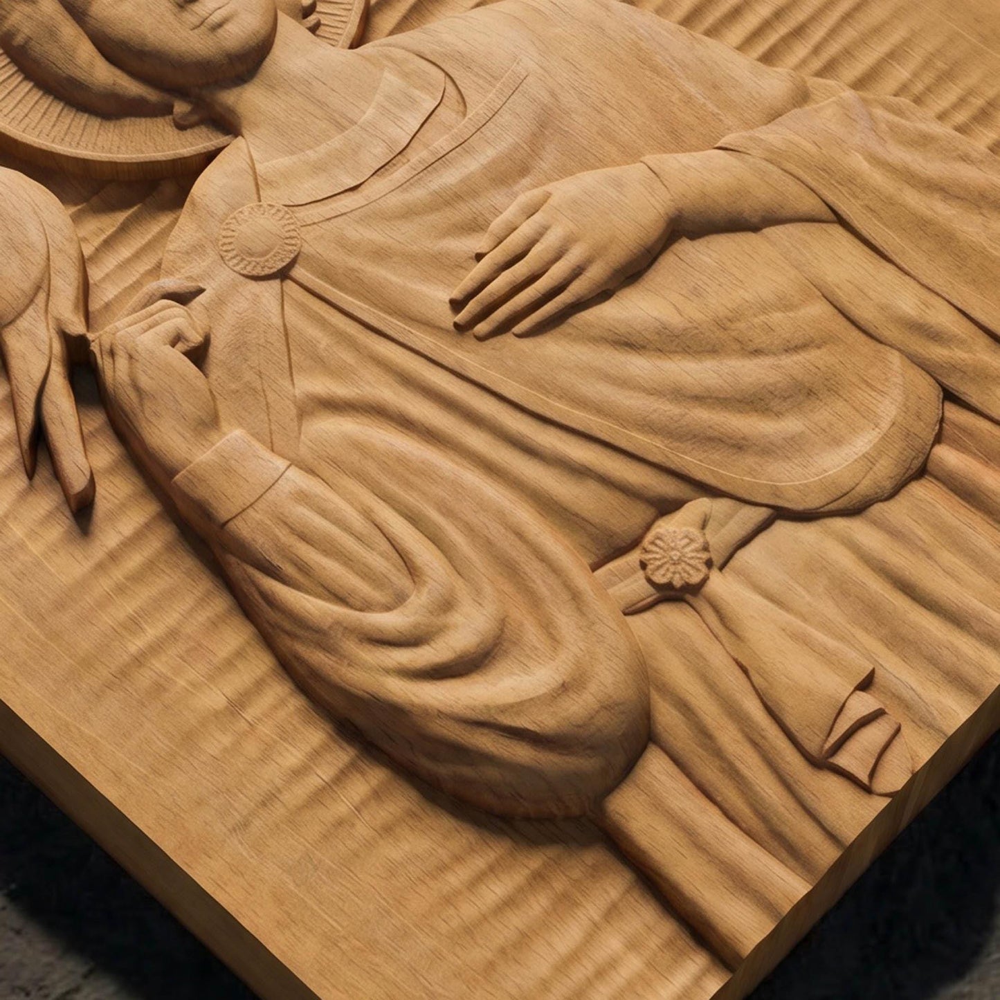 Saint Tryphon Wooden Carved Handmade Christian Icon Patron Saint of Winegrowers Flat Side Natural Wood Color Cretan Holy Carvings (2)