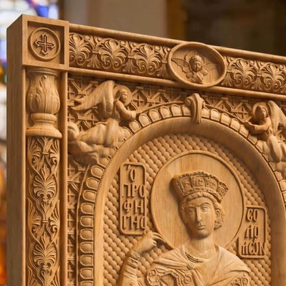 Prophet Solomon Wooden Carved Handmade Christian Icon Left Side Natural Wood Color Cretan Holy Carvings
