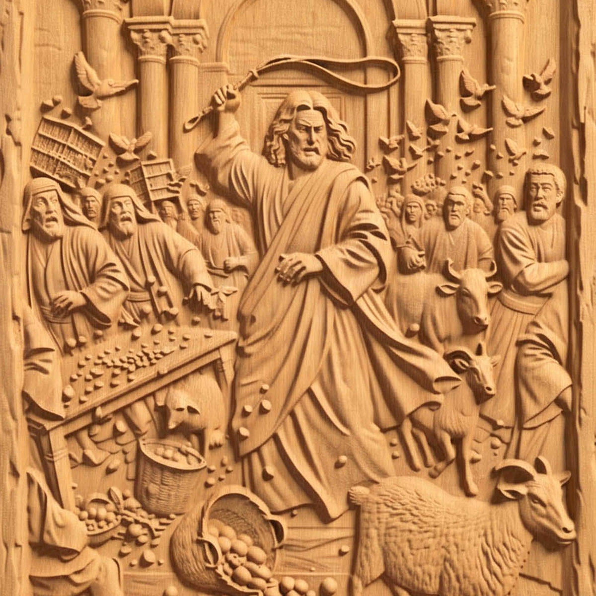 Jesus Christ Cleansing the Temple Wooden Carved Handmade Christian Icon  Byzantine Greek Orthodox Home Decor Cretan Holy Carvings