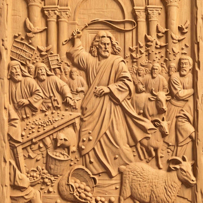 Jesus Christ Cleansing the Temple Wooden Carved Handmade Christian Icon  Byzantine Greek Orthodox Home Decor Cretan Holy Carvings