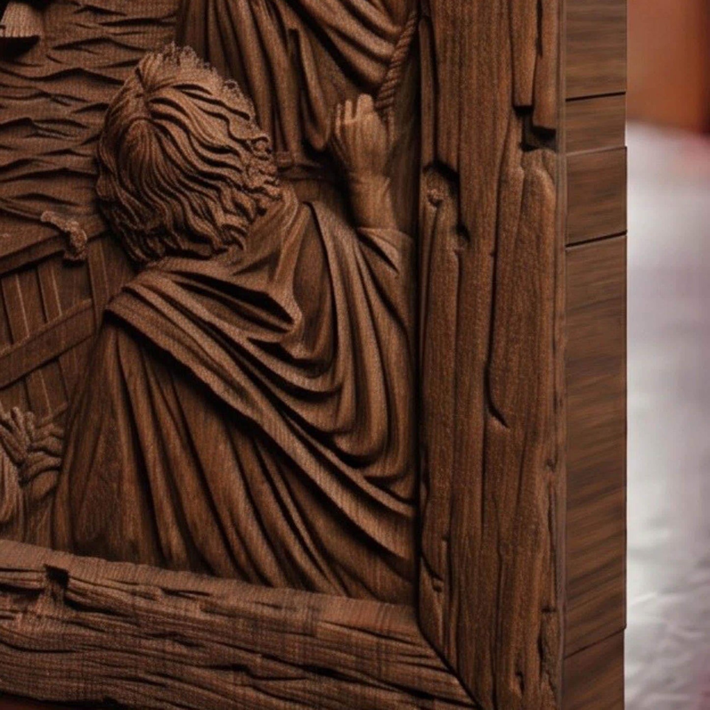 Jesus Christ Walks on the Sea Wooden Carved Handmade Christian Icon  Byzantine Greek Orthodox Home Art Decor Cretan Holy Carvings