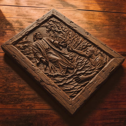 Jesus Christ Saving Apostle Peter Wooden Carved Handmade Christian Icon  Byzantine Greek Orthodox Home Decor Cretan Holy Carvings