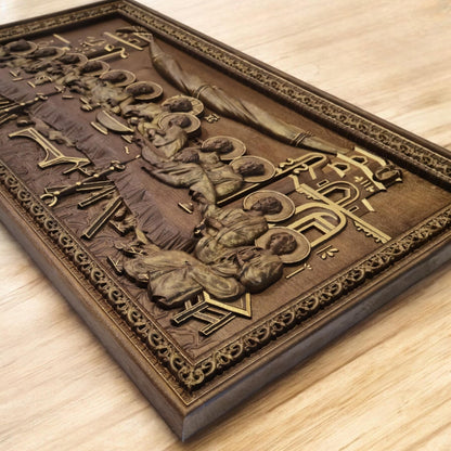 Last Supper Wooden Carved Handmade Christian Icon | Byzantine Greek Orthodox Home Art Decor