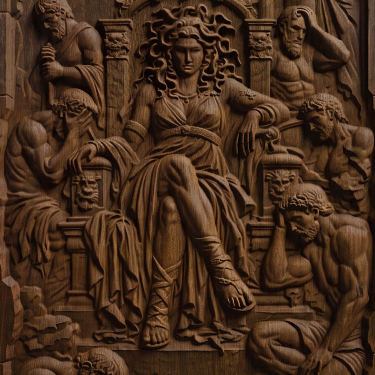 Medusa from Ancient Greek Mythology 3D Wooden Bas Relief Panel Art Sculptural Gift Idea Cretan Holy Carvings