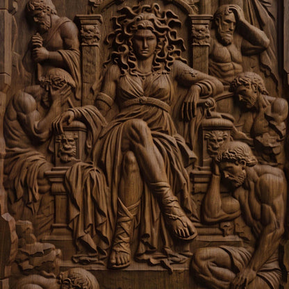 Medusa from Ancient Greek Mythology 3D Wooden Bas Relief Panel Art Sculptural Gift Idea Cretan Holy Carvings