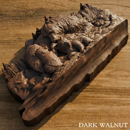 Bear Family Framed Bas Relief | Wooden Bear Carving | Sculptural Gift Idea