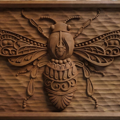 Bee Tribal Framed Bas Relief | Wooden Bee Carving | Sculptural Gift Idea