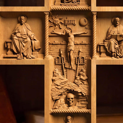 Hand Carved Cross No 13 | Wood Byzantine Greek Christian Wall Art Cretan Holy Carvings