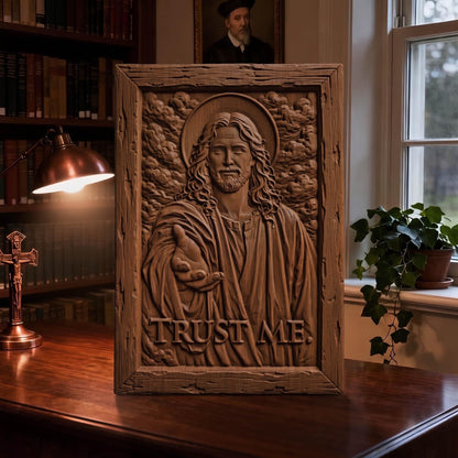 Jesus Christ - Trust Me Wooden Carved Handmade Christian Icon  Byzantine Greek Orthodox Home Decor Cretan Holy Carvings