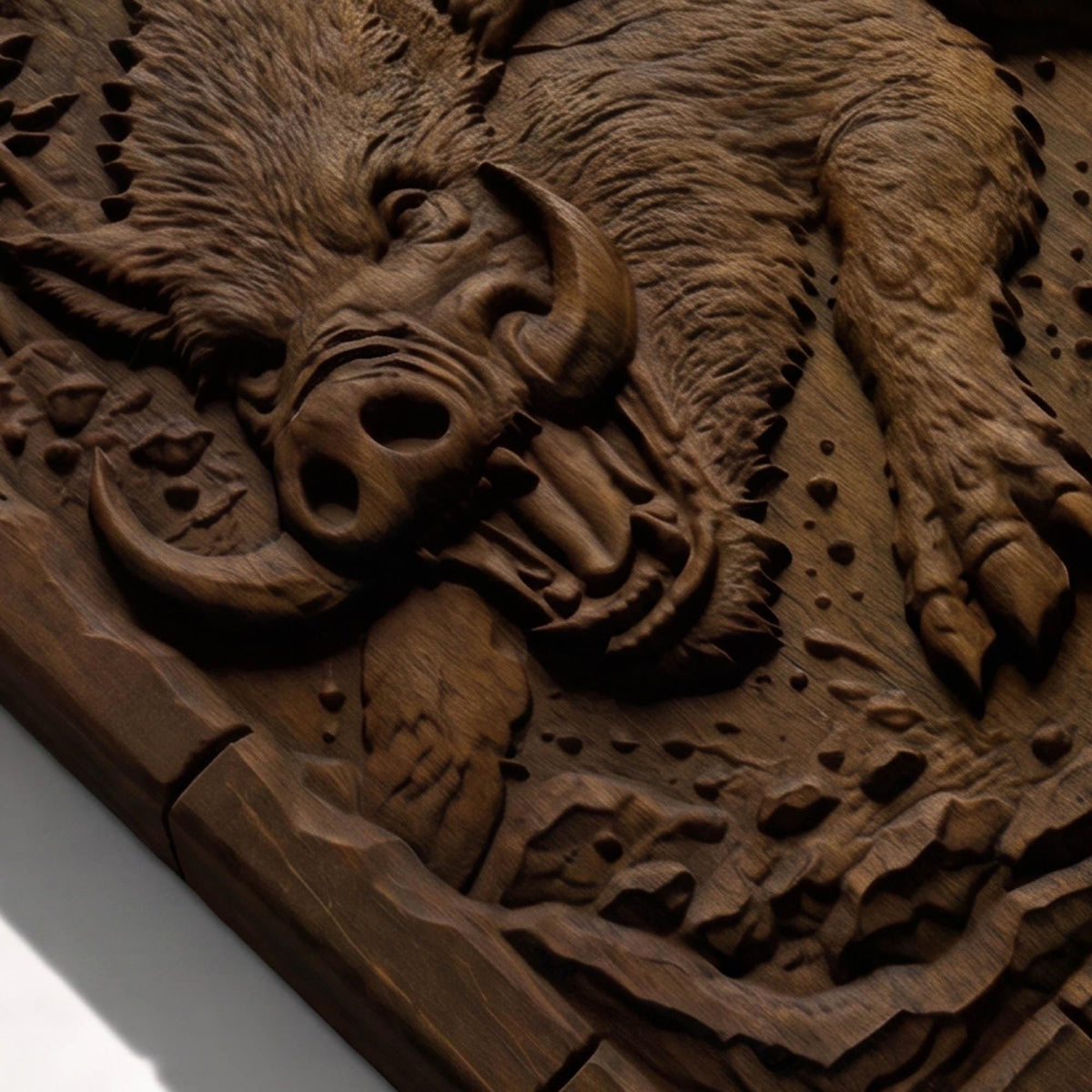 Hercules Fighting the Wild Boar from Ancient Greek Mythology 3D Wooden Bas Relief Panel Art Sculptural Gift Idea Cretan Holy Carvings