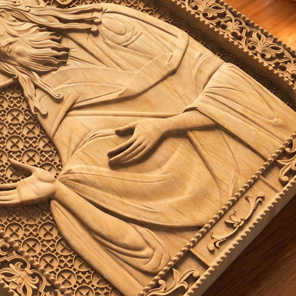 Saint John the Baptist Wooden Carved Handmade Christian Icon Flat Side Natural Wood Color Cretan Holy Carvings