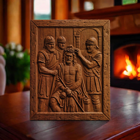 Jesus Christ Tortured by Roman Soldiers Wooden Carved Handmade Christian Icon  Byzantine Greek Orthodox Home Art Decor Cretan Holy Carvings
