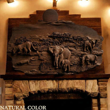 African Nature Scene Wooden Bas Relief | Wood Panel Art | Sculptural Gift Idea