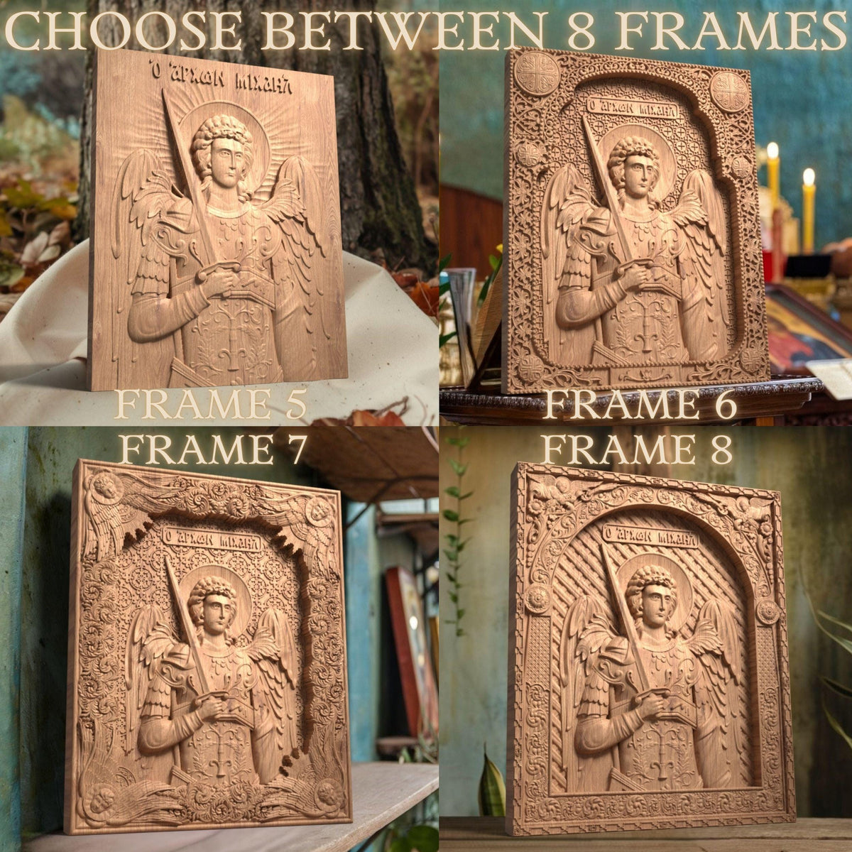 Деревянная резная икона ручной работы "Архангел Михаил". Византийский греческий православный домашний декор.