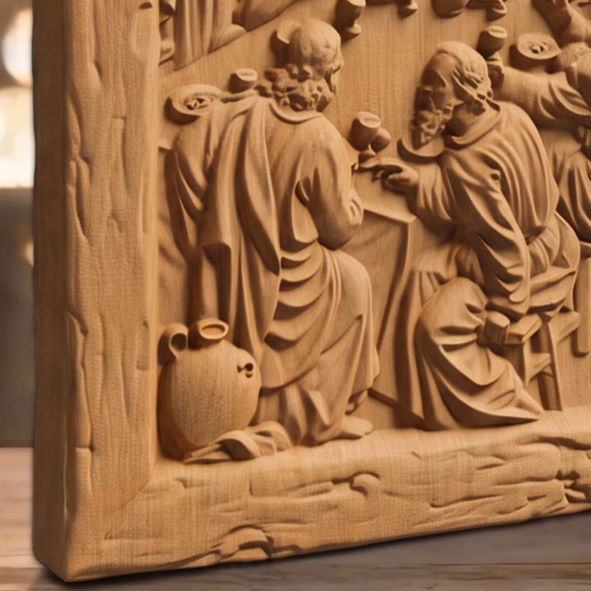 The Last Supper 5 Wooden Carved Handmade Christian Icon  Byzantine Greek Orthodox Home Decor Cretan Holy Carvings