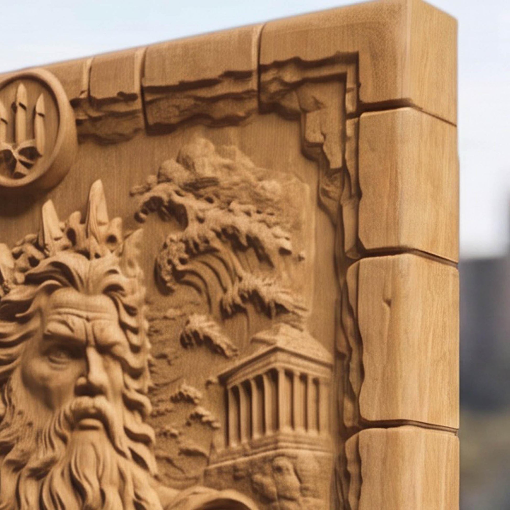 Poseidon God of Olympus from Ancient Greek Mythology 3D Wooden Bas Relief Panel Art Sculptural Gift Idea Cretan Holy Carvings
