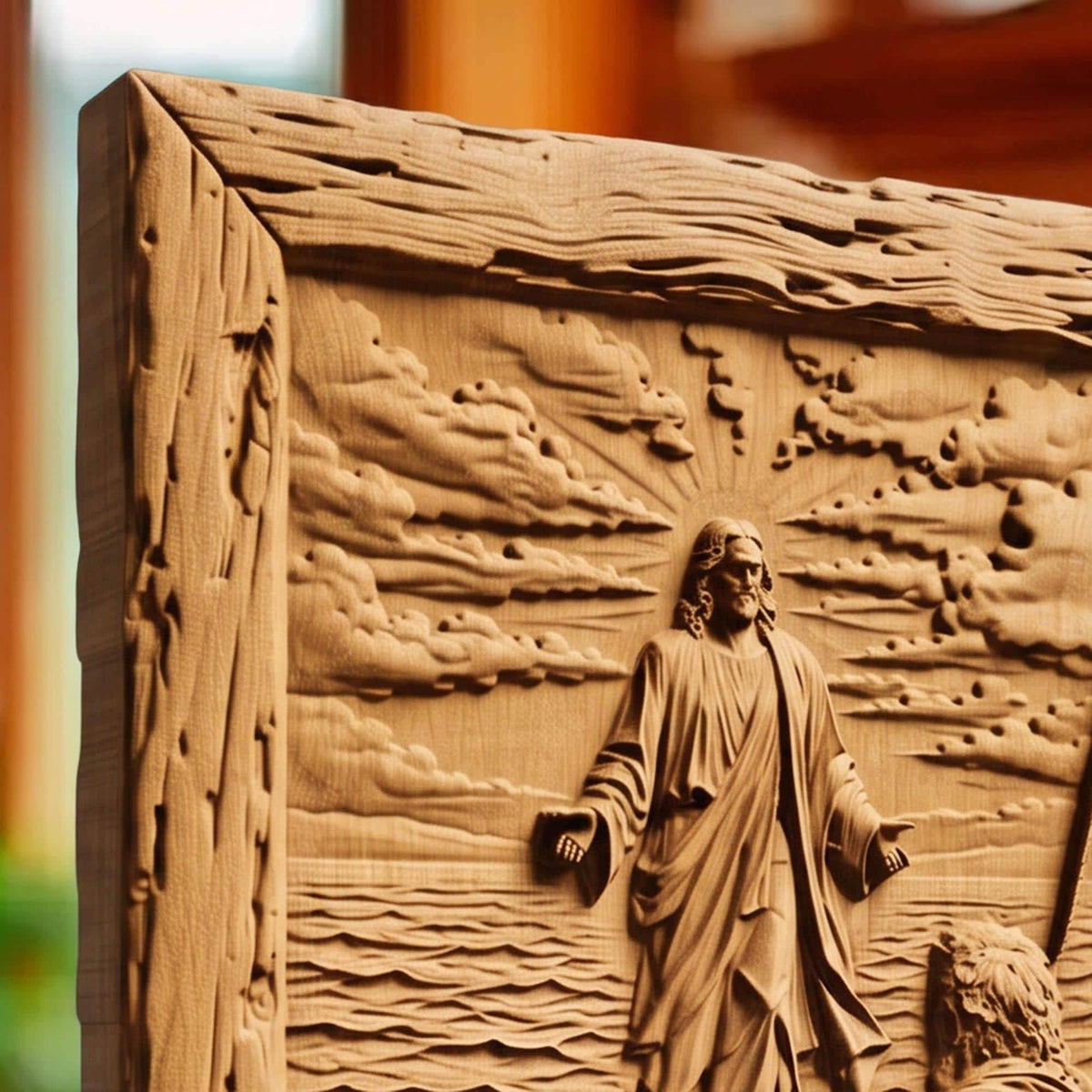 Jesus Christ Walks on the Sea Wooden Carved Handmade Christian Icon  Byzantine Greek Orthodox Home Art Decor Cretan Holy Carvings