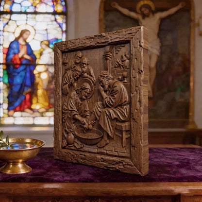 Jesus Christ Washes His Disciple’s Feet Wooden Carved Handmade Christian Icon  Byzantine Greek Orthodox Home Decor Cretan Holy Carvings
