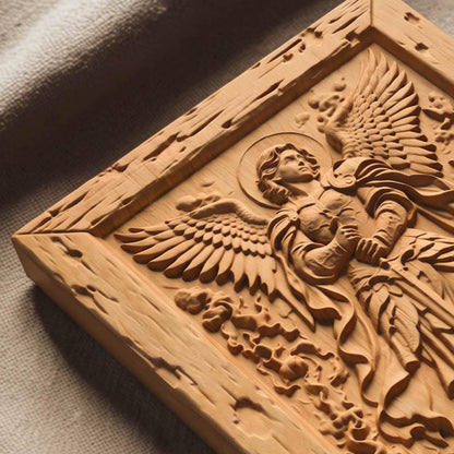 Archangel Michael Wooden Carved Handmade Christian Icon  Byzantine Greek Orthodox Home Decor Cretan Holy Carvings